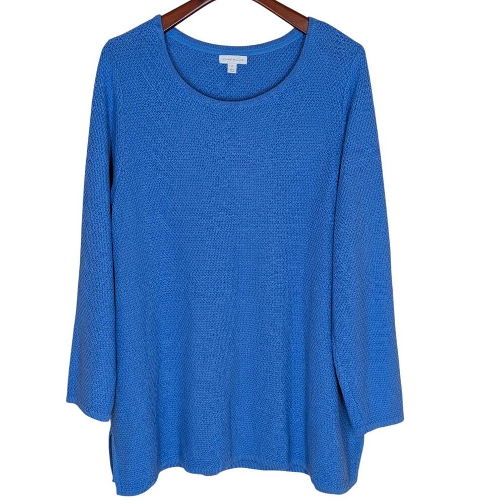 Charter Club Womens Blue Long Sleeve Tunic Pullover Knit Sweater Plus Size 3X